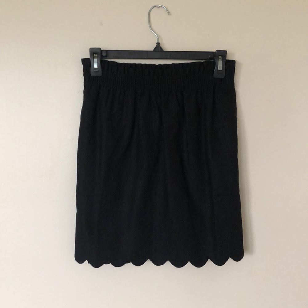 Black J. Crew Linen Scalloped Hem Skirt